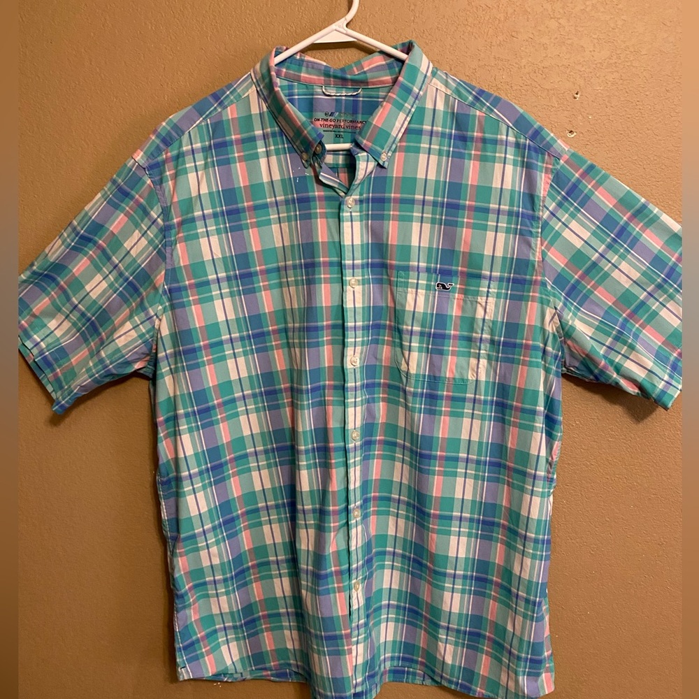 Vineyard Vines Performance On The Go Men's XXL Short-Sleeve Plaid Button